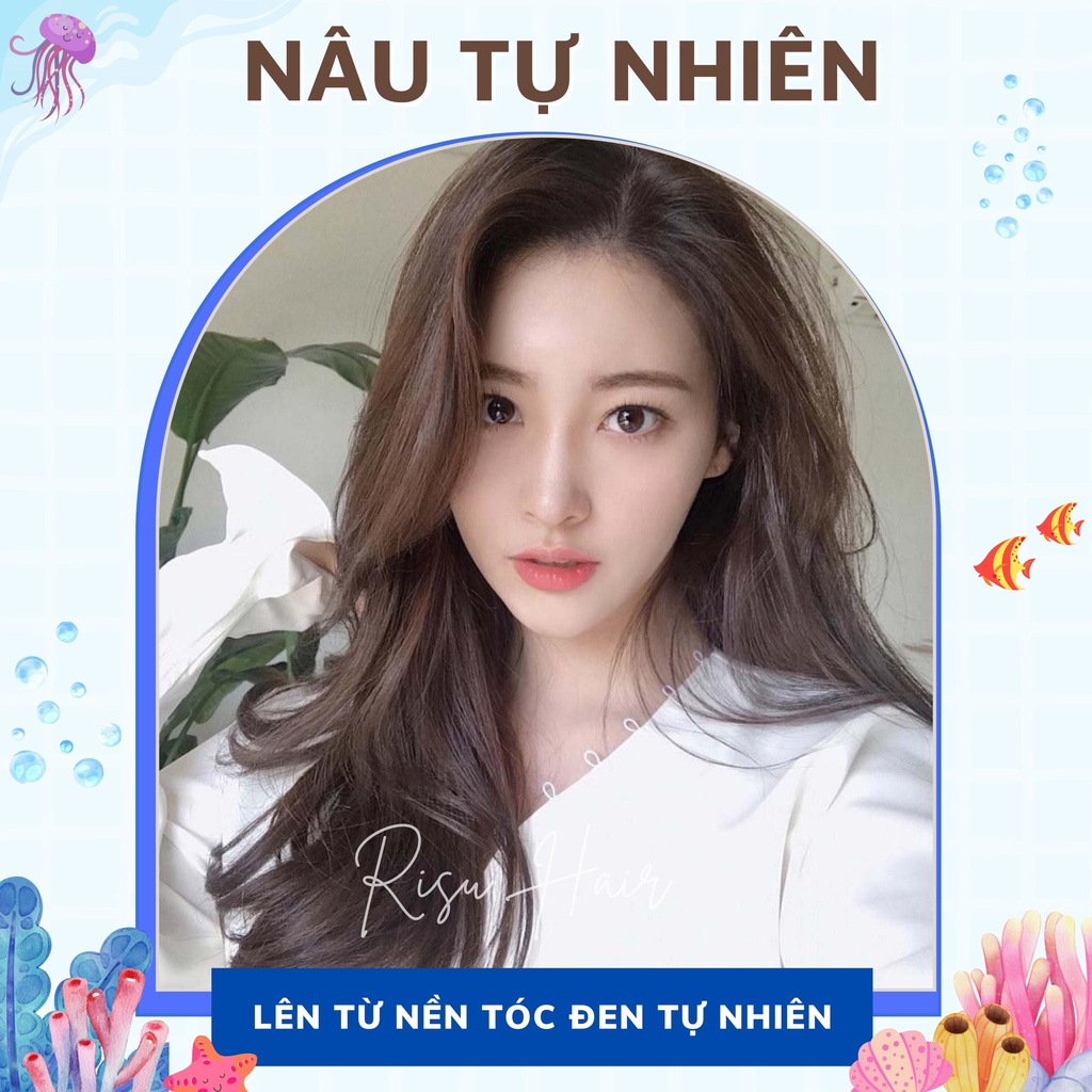 Thuốc Nhuộm Tóc Màu Nâu Tự Nhiên, Lên Từ Nền Đen Tự Nhiên, Không Tẩy - Risu Hair.