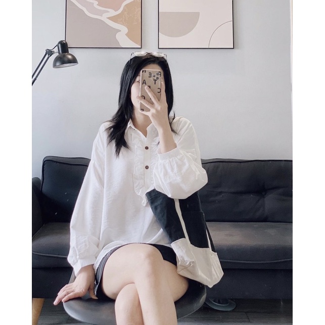 Áo sơ mi trắng điệu cổ ren tay bo hãng Ameliaworkshopp