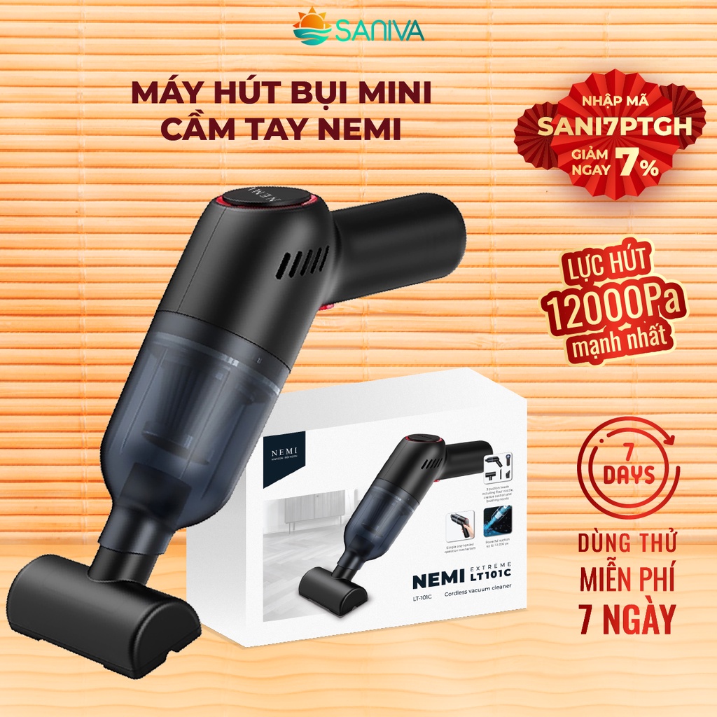 Máy Hút Bụi Cầm Tay Không Dây Tích Điện Cổng Sạc USB, Máy Hút Bụi Giường Tủ Ô Tô Lực Hút Cực Mạnh 12000Pa