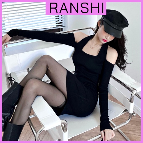 Đầm Body Dài Tay RANSHI Cổ Yếm Hở Vai Siêu Xinh Cho Nữ, Váy Body Hở Lưng Cao Cấp Chất Gân Dày Dặn - RBD049