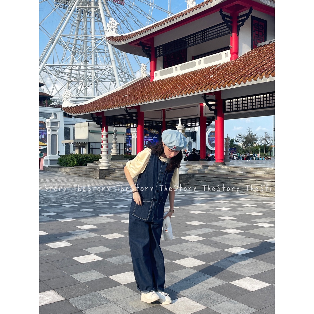 Yếm jum jeans dài viền chỉ  D1097