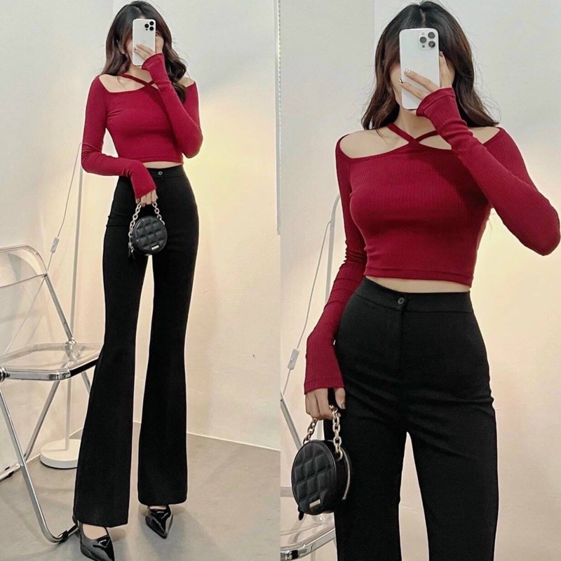 Quần tây ống loe vải đẹp vitext lưng cạp cao 1 cúc bo trên dáng cao chuẩn form siêu dài MAITREYA 833