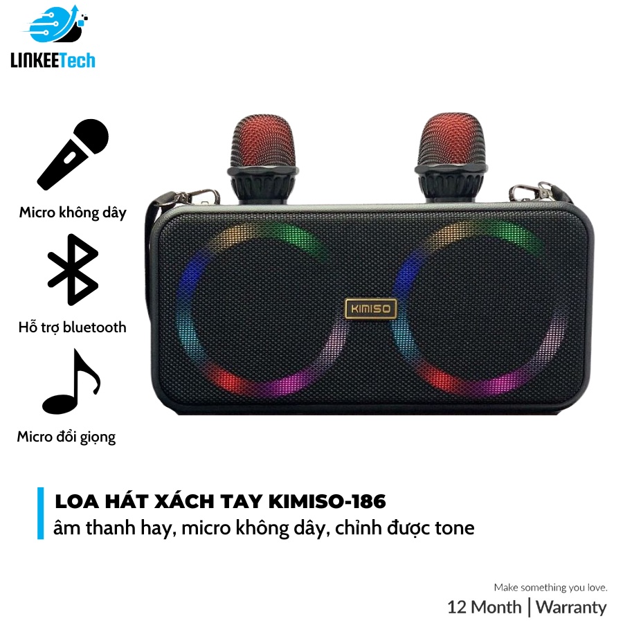 Loa Karaoke Bluetooth KMS-186 Kèm 2 Micro Không Dây, Âm Thanh Siêu Hay, Thiết Kế Sang Trọng Nhỏ Gọn Tiện Lợi- LinkeeTech
