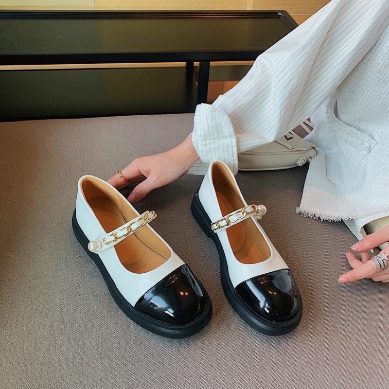 Giày búp bê nữ Quai Xích da mềm Cao Cấp mới 2023