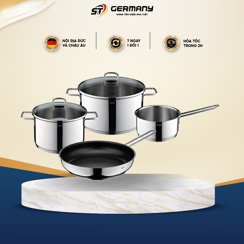 Bộ Nồi Nội Địa Đức Silit Alicante 4 Món Kèm Chảo Chất Liệu Thép Không Gỉ Cao Cấp Sang Trọng GermanySnT 70013