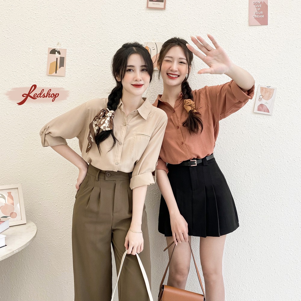 Áo sơ mi nữ tay dài cổ đức túi mổ phong cách Hàn Quốc (30045) - Red Shop