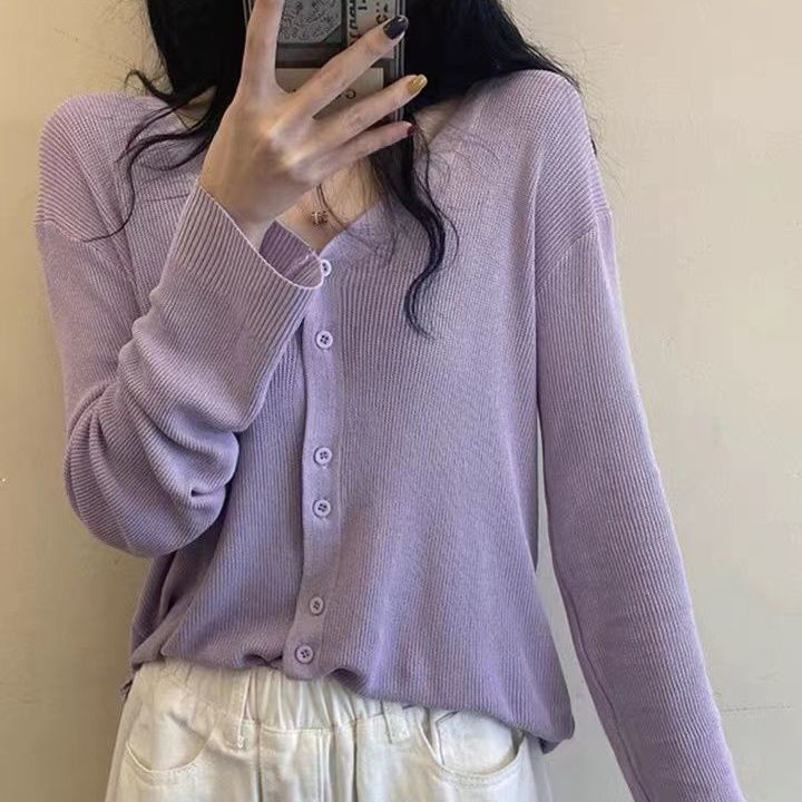 Jiashucheng Áo Khoác Sweater Dệt Kim Lụa Lạnh Mỏng Tay Dài Phong Cách Mới Mùa Hè Cho Nữ