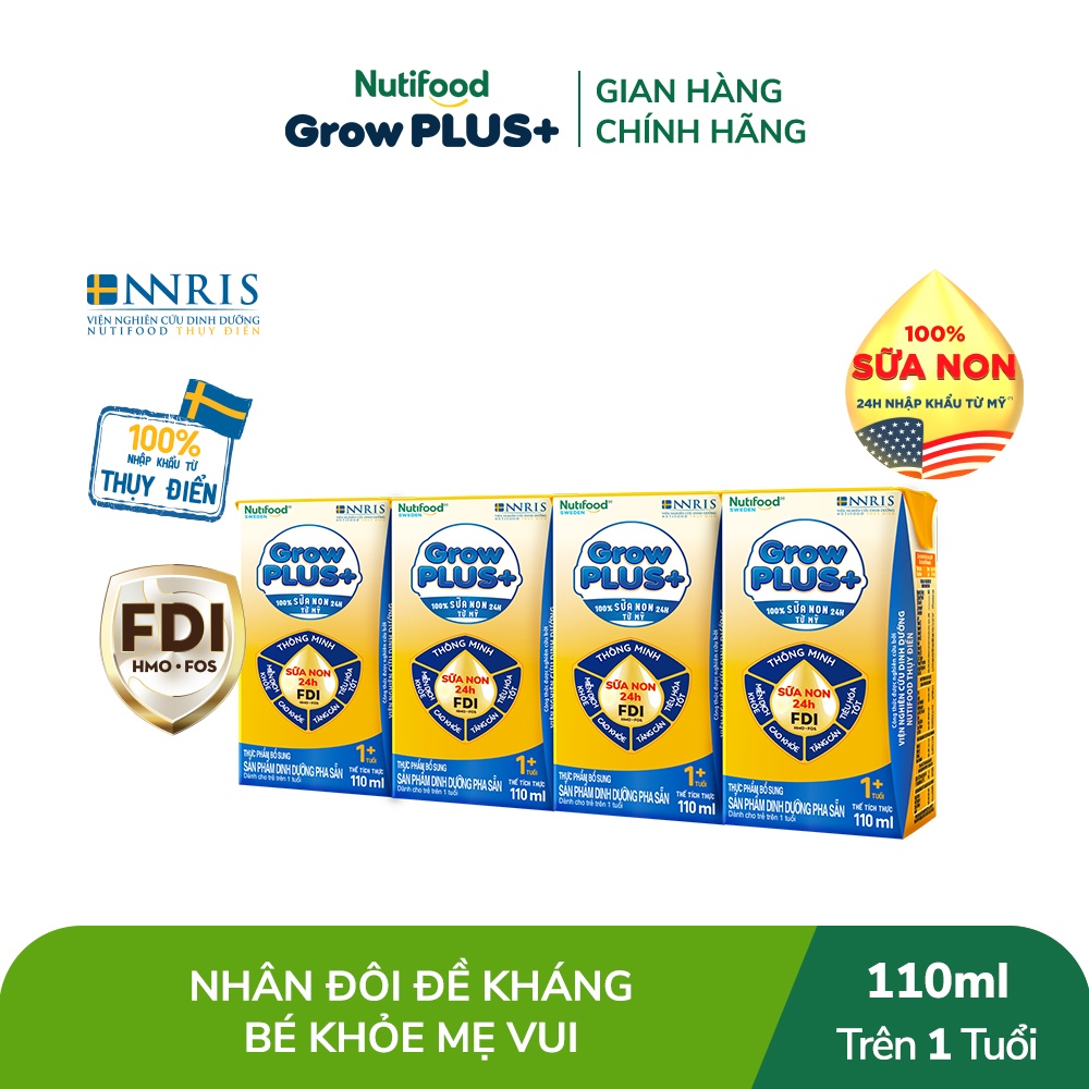 Thùng Sữa Bột Pha Sẵn GrowPLUS+ Sữa Non Tăng Đề Kháng 110ml - Trên 1 Tuổi (48 Hộp x 110ml)