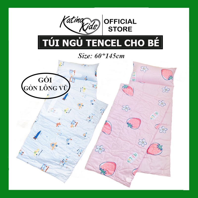 Túi ngủ tencel mềm mát cho bé đi học, KT 60x145cm, họa tiết đáng yêu sắc nét