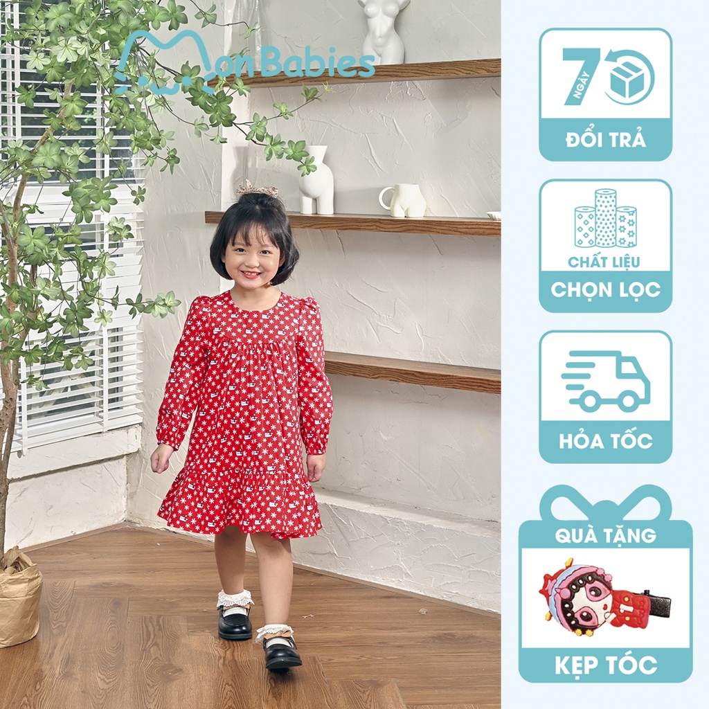 Váy đầm trẻ em cao cấp, váy bé gái xuân hè chất cotton nhẹ mát, cho bé 2,3,4,5,6 tuổi MonBabies VDG22w05