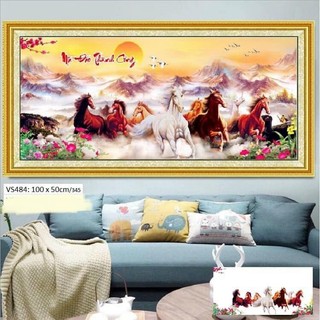 Tranh đính đá ngựa mã đáo thành công KT:100x50cm,120x60cm,tranh chưa đính đá và chưa khung