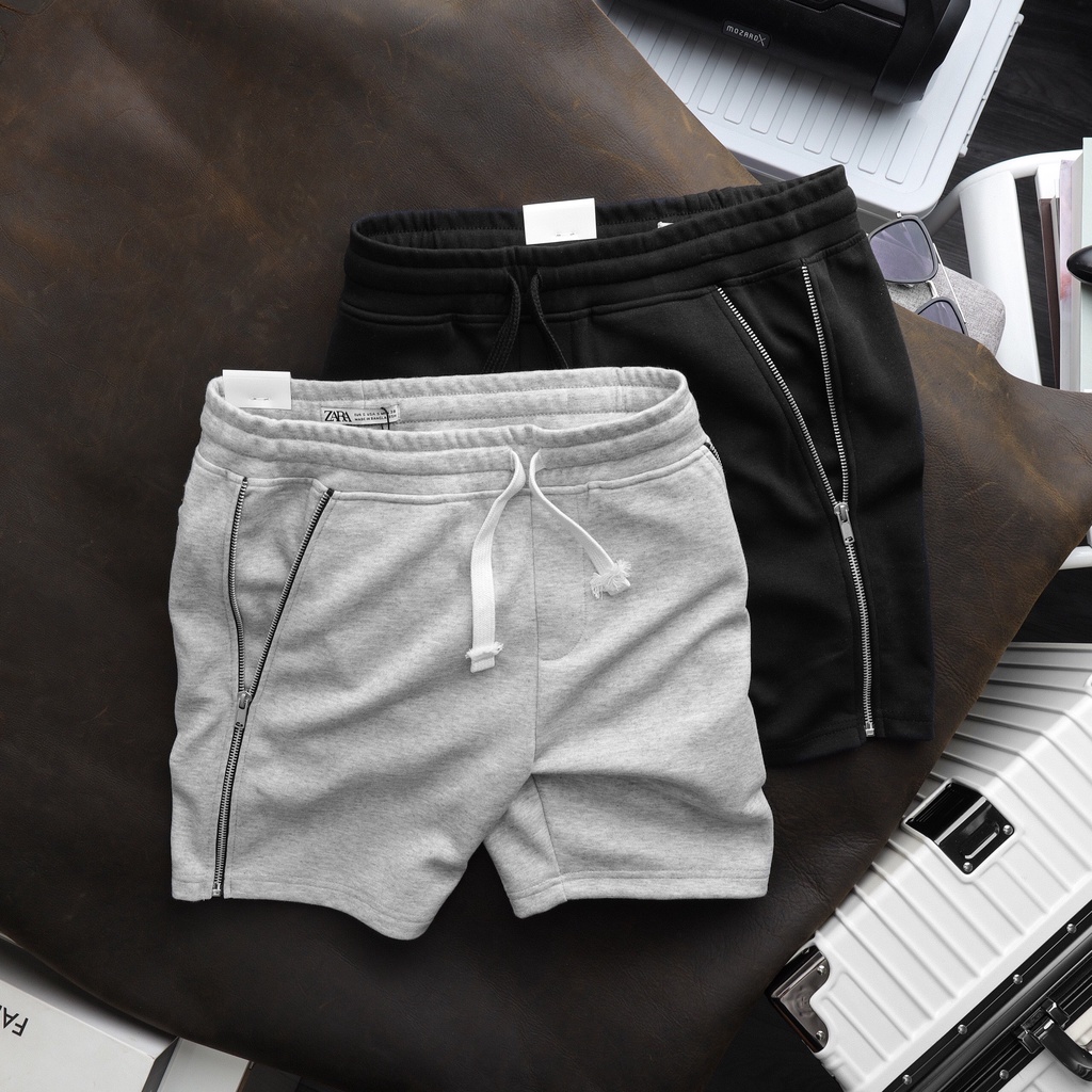 Quần short nam phối dây kéo chất nỉ dày dặn co giãn, thấm hút mồ hôi dáng slimfit - KB014