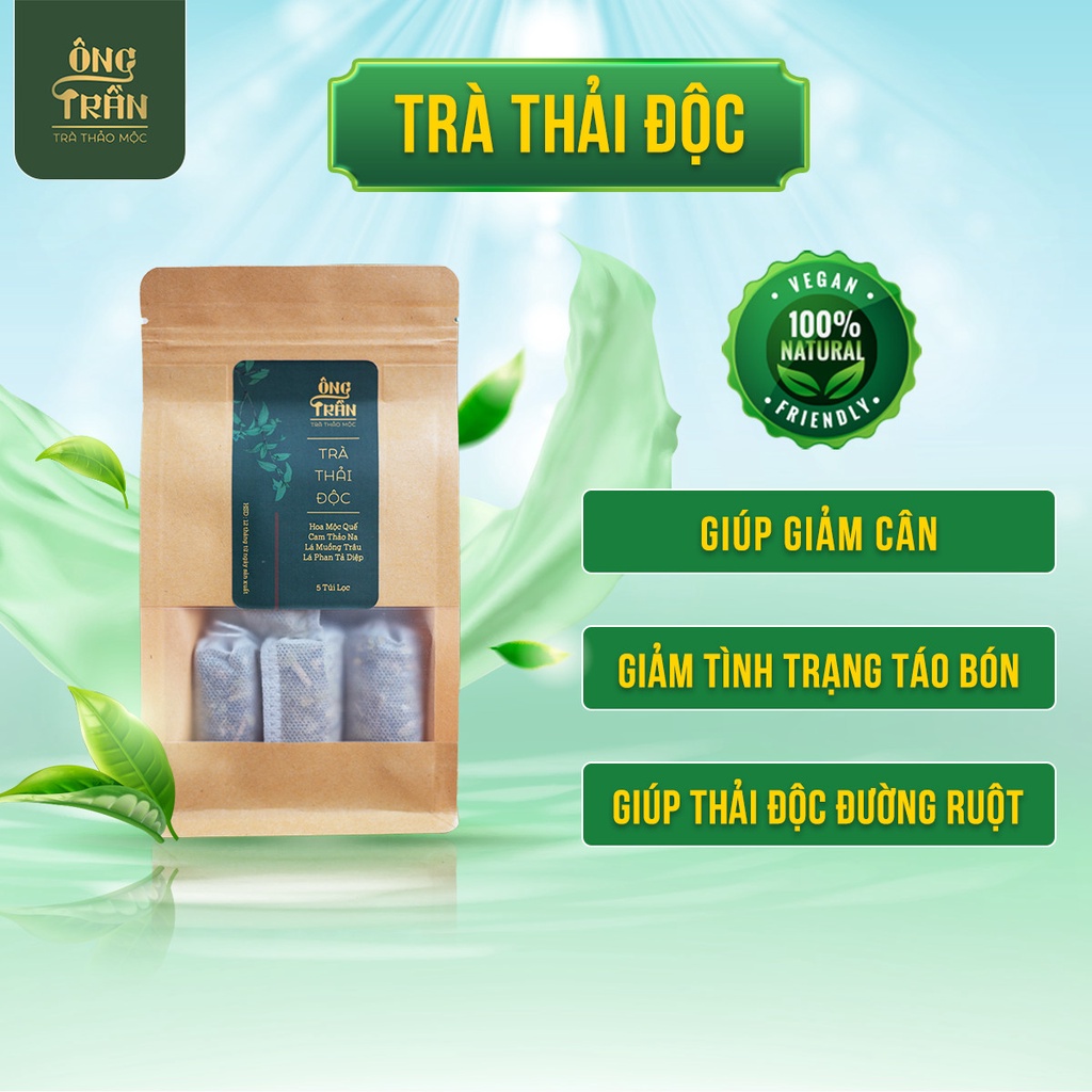 Trà thảo mộc thải độc, giúp nhuận tràng, giảm táo bón, hỗ trợ giảm cân, Thảo Mộc Ông Trần, gói nhỏ (5 túi lọc x 10 gram)