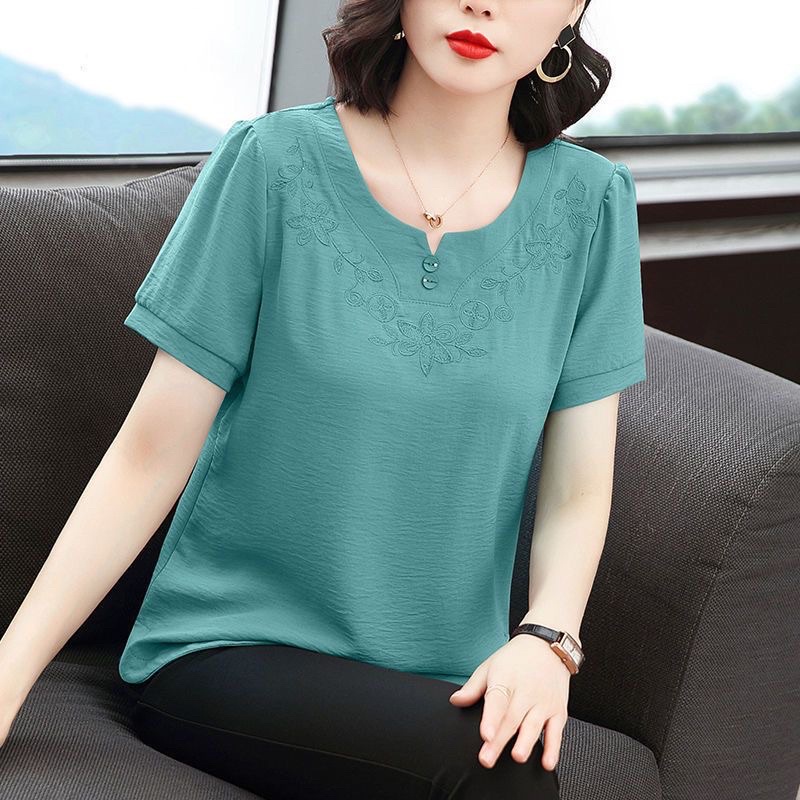 áo trung niên nữ cộc tay, áo đũi ngắn tai trung tuổi cho mẹ và bà bigsize-B01