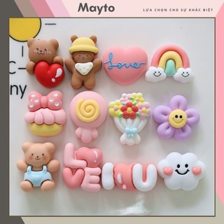 Bộ 14 Sticker, Charm 3D chủ đề I Love U DIY nhựa cứng gắn Dép Cross, Dép Sục, Cá Sấu MayTo