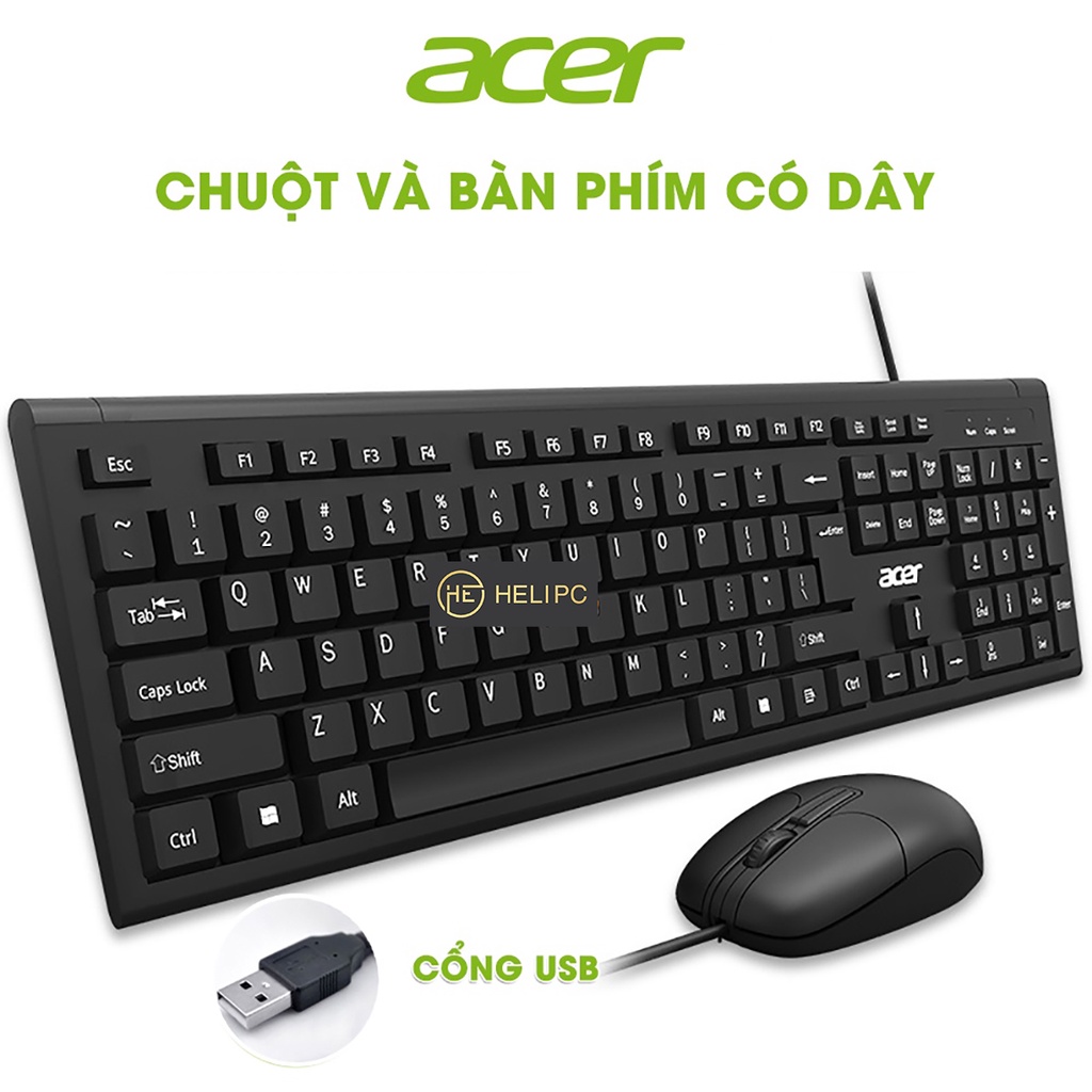 Bộ chuột bàn phím máy tính văn phòng - Chuột máy tính có dây chính hãng Acer OAK960 HeliPC