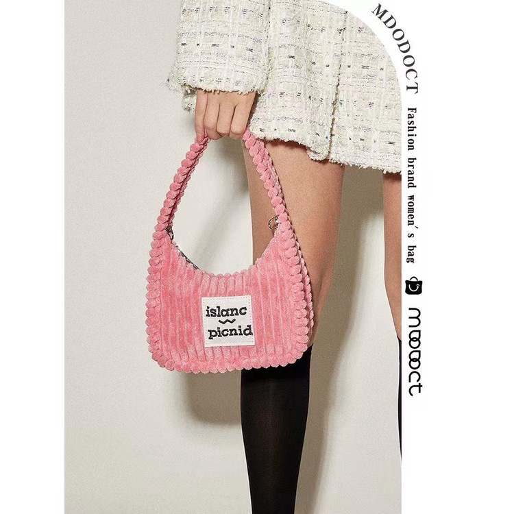 Túi Xách Đeo Vai Vải Nhung In Chữ Phong Cách Đường Phố Cho Nữ