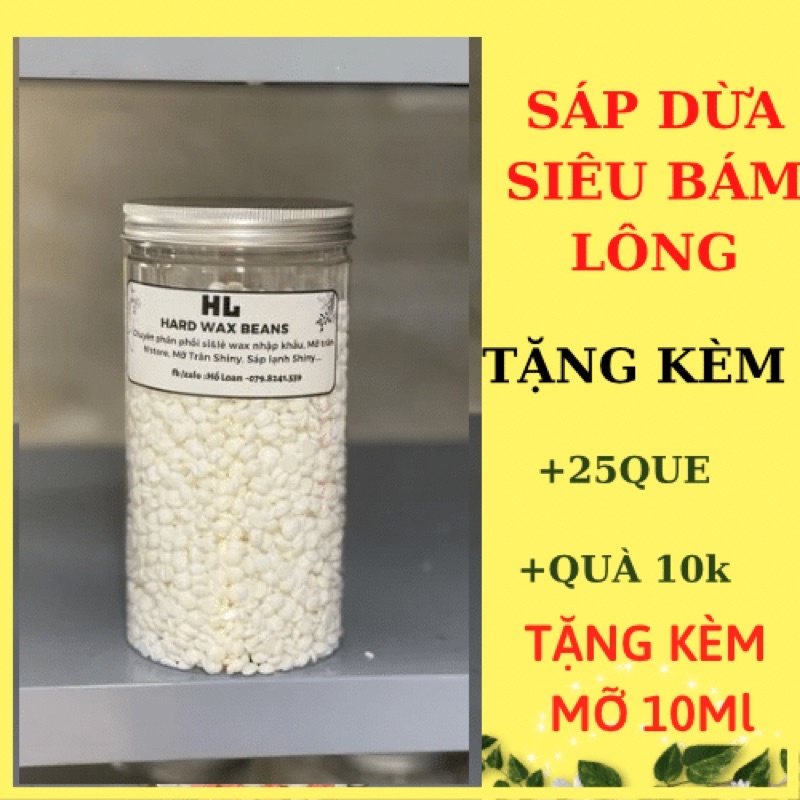 Hủ 500gr sáp wax dừa  cao cấp tặng kèm que gỗ và mỡ trăn, sáp loại 1, siêu bám lông, siêu thơm