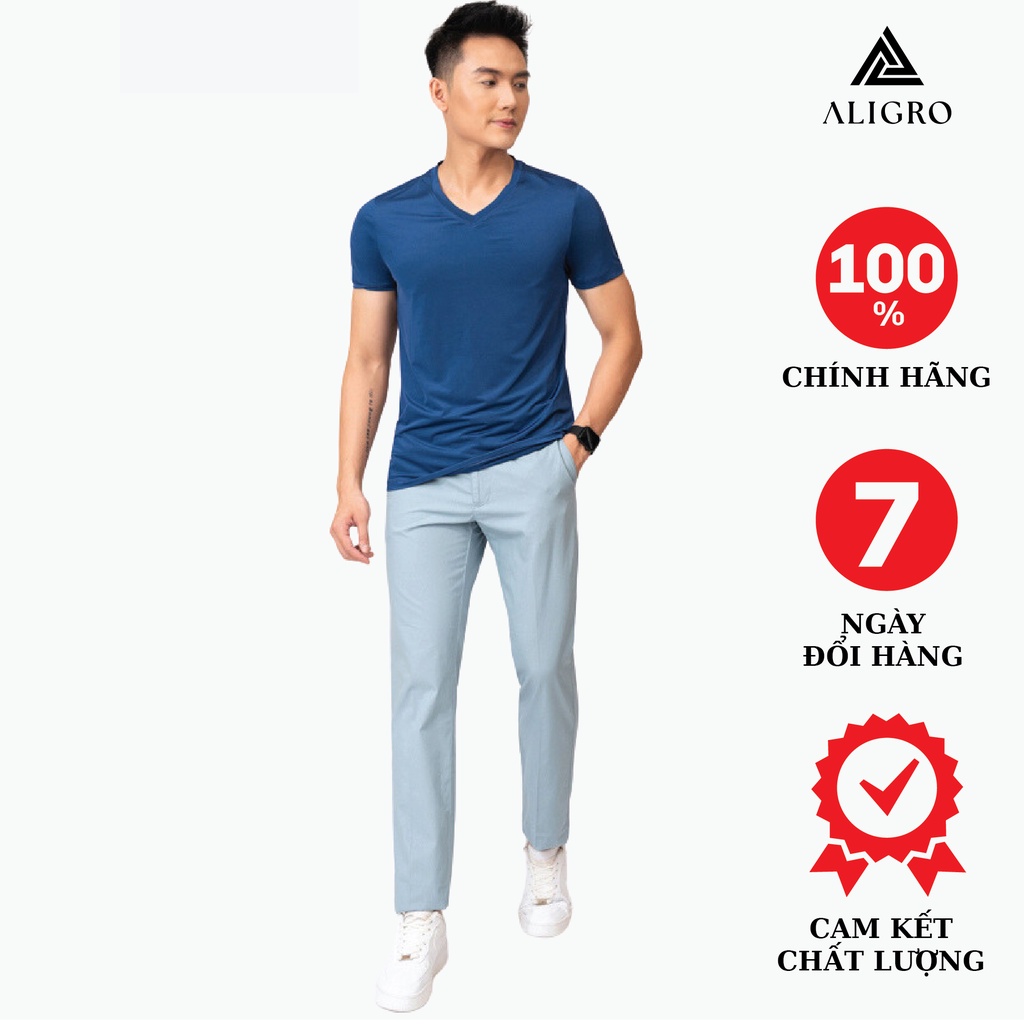 Quần kaki nam ALIGRO trơn màu xanh da trời, ôm vừa, tôn dáng, thoải mái ALGK028