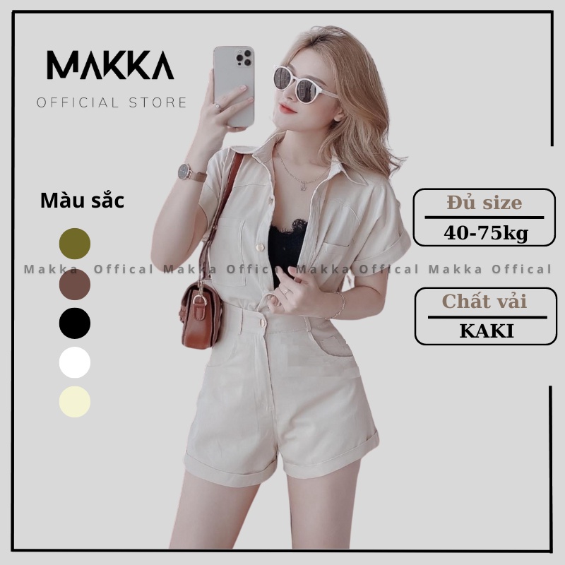 Bộ Jumpsuit thời trang MAKKa cổ sơ mi liền quần gập gấu 181