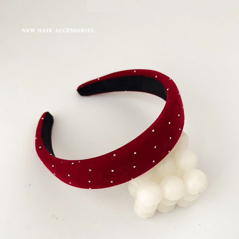 Bờm tóc nhung đen đỏ chấm bi đá sang trọng BOM23