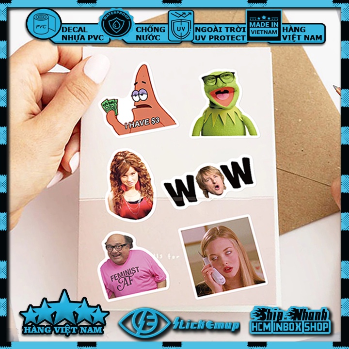 Sticker MEME, hình dán meme hài hước vui nhộn cute, decal nhựa chống nước, dán mũ bảo hiểm, dán laptop, dán vali, dán xe