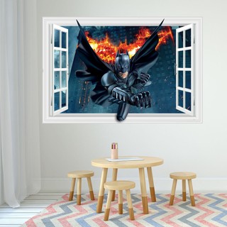 Decal trang trí tường - Cửa sổ Batman với đôi cánh lửa