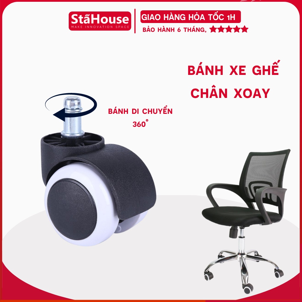 Bánh xe ghế xoay - Di chuyển đa mặt sàn - Lắp cho mọi ghế xoay - Ghế xoay văn phòng - Ghế game - Stahouse
