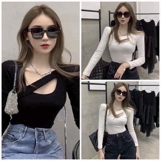 ms21 áo croptop tay dài phối dây chéo ngực sexy