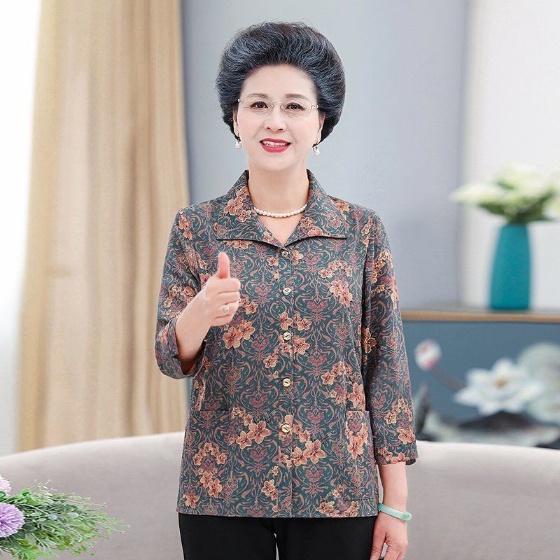 Mẹ trung niên và cao tuổi áo xuân hè bà ngoại áo mỏng 60-70 tuổi 80 băng lụa cao cấp