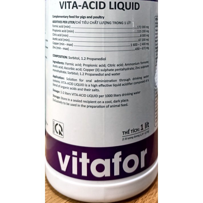 VITA ACID LIQUID , Làm sạch đường ống, tăng tính thèm ăn, ngăn ngừa vi khuẩn, màng bám ống. Axit hữu cơ