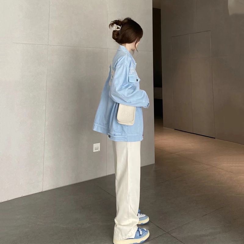 Áo khoác Denim dáng rộng màu xanh mint New 2023