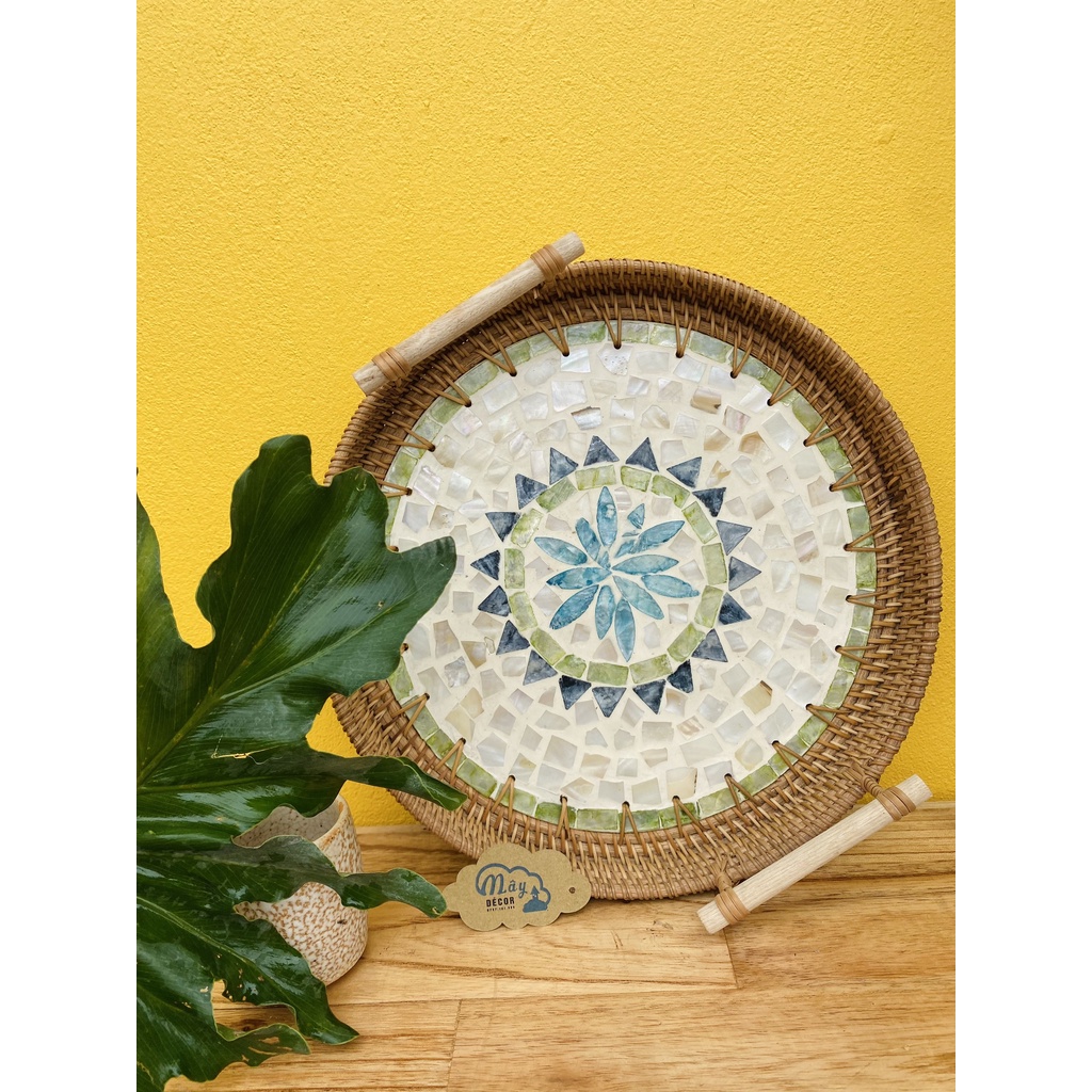 Khay mây guột đế khảm trai hàng thủ công