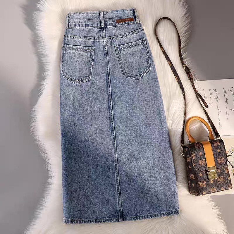 Chân váy bò nữ dáng dài xẻ tà , váy xẻ 2 màu 2 cúc cúc jeans Chữ A Lưng Cao Thời Trang Cho Nữ kèm ảnh thật