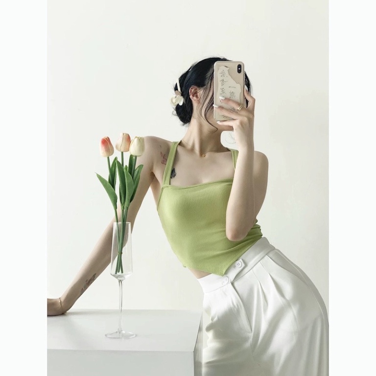 Áo Bra Nữ 2 Dây Bản To Chéo Lưng Vạt Yếm Có Đệm Ngực nội y xanh - chất mát