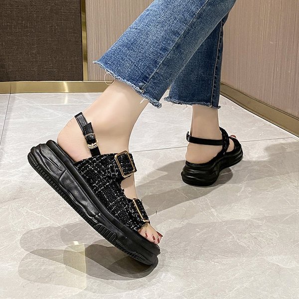 Giày sandal nu dép bánh mì đế cao Sandal Đế Xuồng Dày Quai Ngang Khóa Vuông Phong Cách Mới Mùa Hè 2023 Cho Nữ