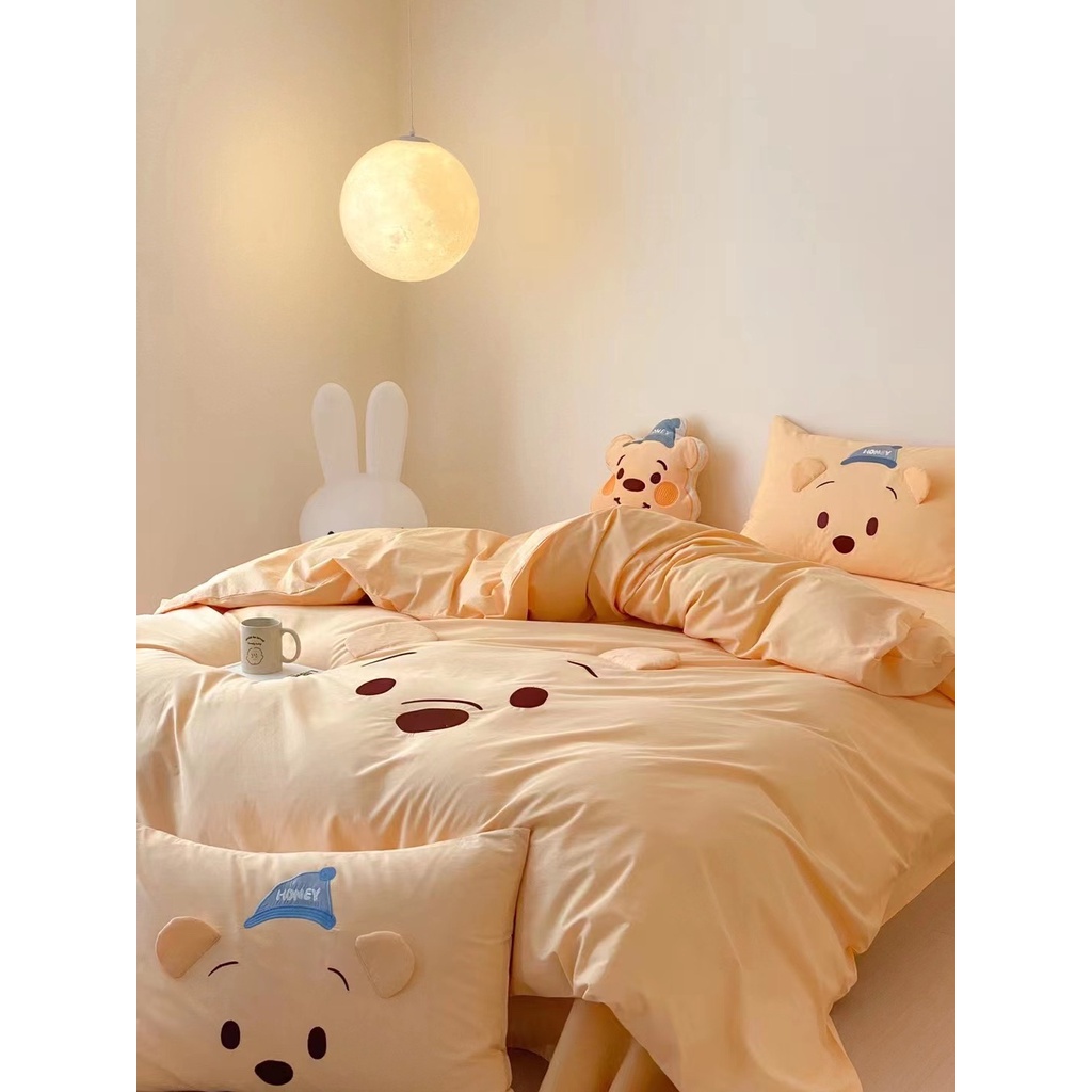 Bộ Chăn Ga Gối 5 Món Cotton Linen Hoạ Tiết Hoạ Hình Disney Mẫu Mới 2023 Luna Bedding