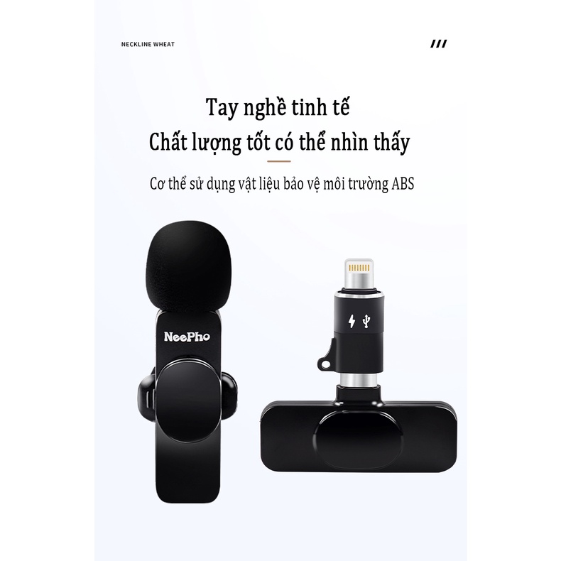 Micro thu âm không dây cài áo K8, Khoảng Cách 15m，Ghi Hình Video, Phát Trực Tiếp, Fb, Quay Vlog, Tiktok.