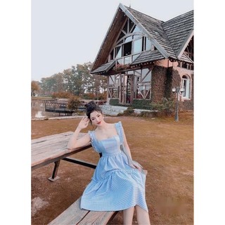 VÁY MAXI DU LỊCH KÈM MỐT NGỰC VAI PHỐI BÈO