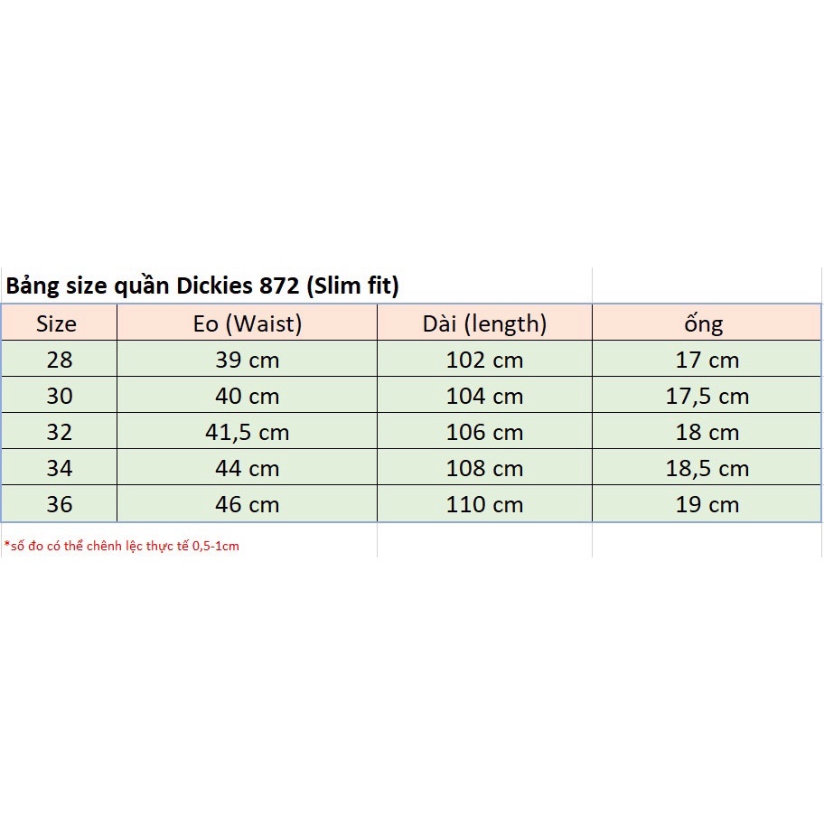Quần Dickies Pants 872 chính hãng form slim fit