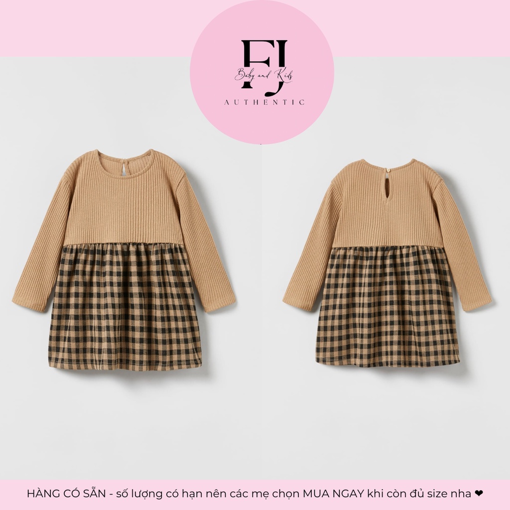 Váy trẻ em chính hãng Zara, váy bé gái váy thun tăm nâu, hàng hiệu cho bé