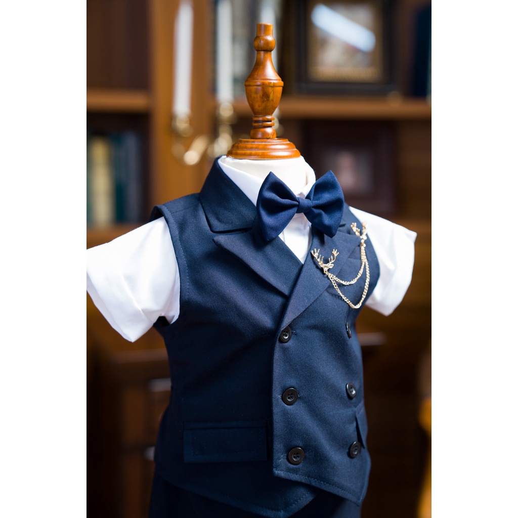 Set gile 6 khuy màu navy cho công từ nhí