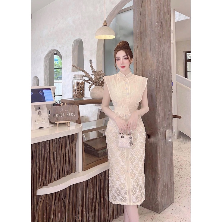 Đầm thiết kế sang chảnh- ren cổ tàu ha