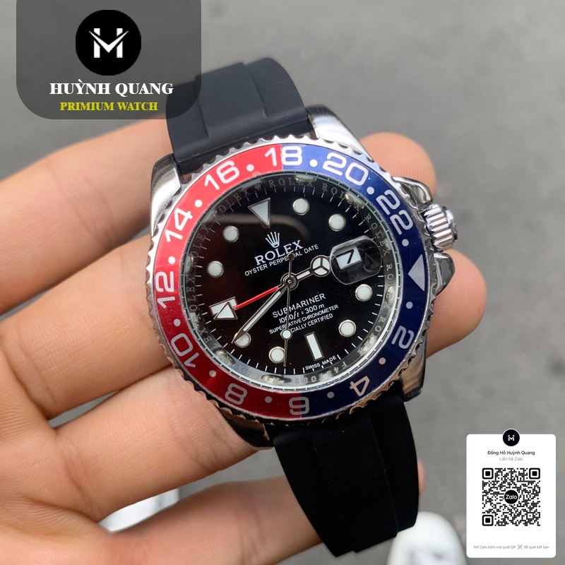 Đồng Hồ Nam Rolex GMT Master - Size 40mm, Dây Cao Su Cao Cấp, Kim Trôi Dạ Quang, Kính Tráng Sapphire, Bảo Hành Máy 6
