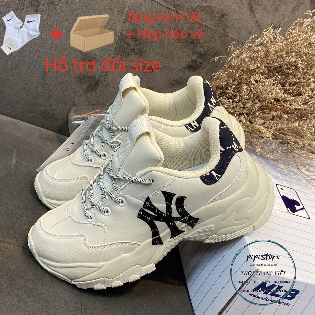 Giày MLB Ny chữ đen gót đen, Giày mlb ny gót gấm in 3D đế tách size 36-43