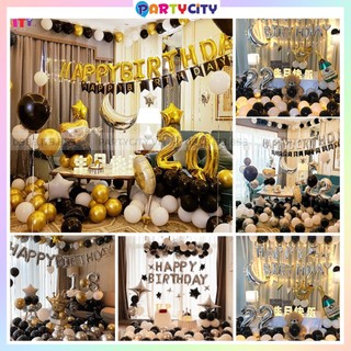 Set bóng trang trí sinh nhật tone vàng đen cho bé trai bé gái và người lớn kèm đầy đủ phụ kiện trang trí dễ làm