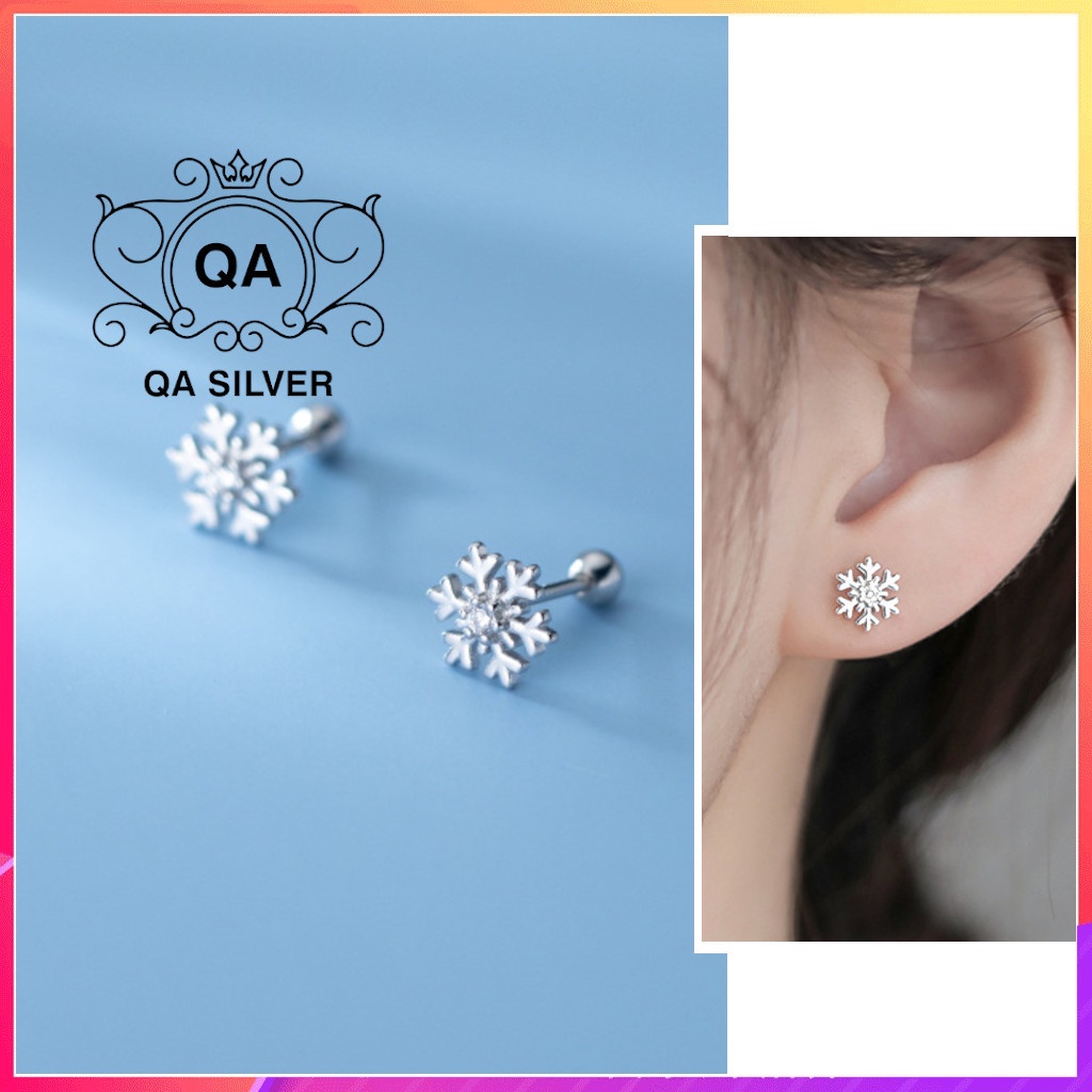 Khuyên tai bạc 925 chòm sao hoa tuyết chốt bi vặn bông nữ đính đá S925 SNOWFLAKE QA SILVER Earrings EA221206
