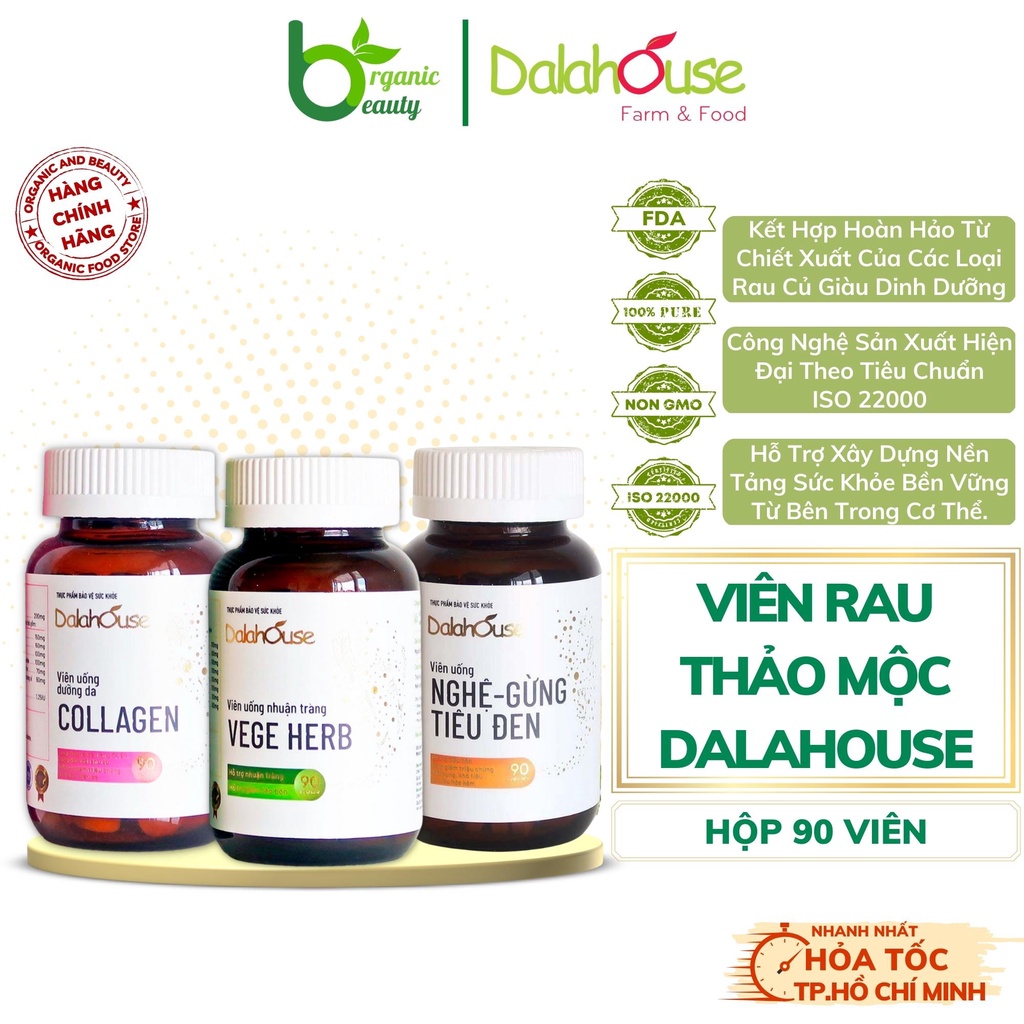 Viên Rau Thảo Mộc Dalahouse Nhiều Công Dụng - Lọ Thủy Tinh 90 Viên
