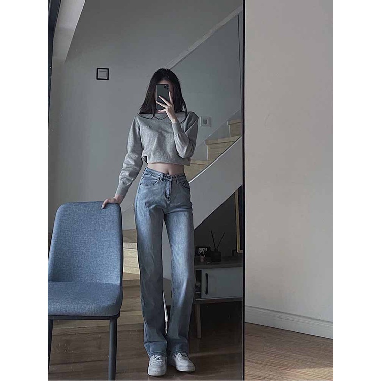 Quần bò nữ xanh đậm nhạt Baggy ống đứng suông rộng lưng cạp cao, Quần Jean Form chất xuông JNO1 hottrend Hàn 2023 | BigBuy360 - bigbuy360.vn