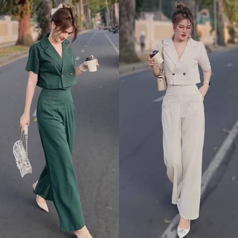 SET ÁO VEST CROPTOP HỞ LƯNG KÈM QUẦN ỐNG RỘNG (KÈM VIDEO HÌNH THẬT)